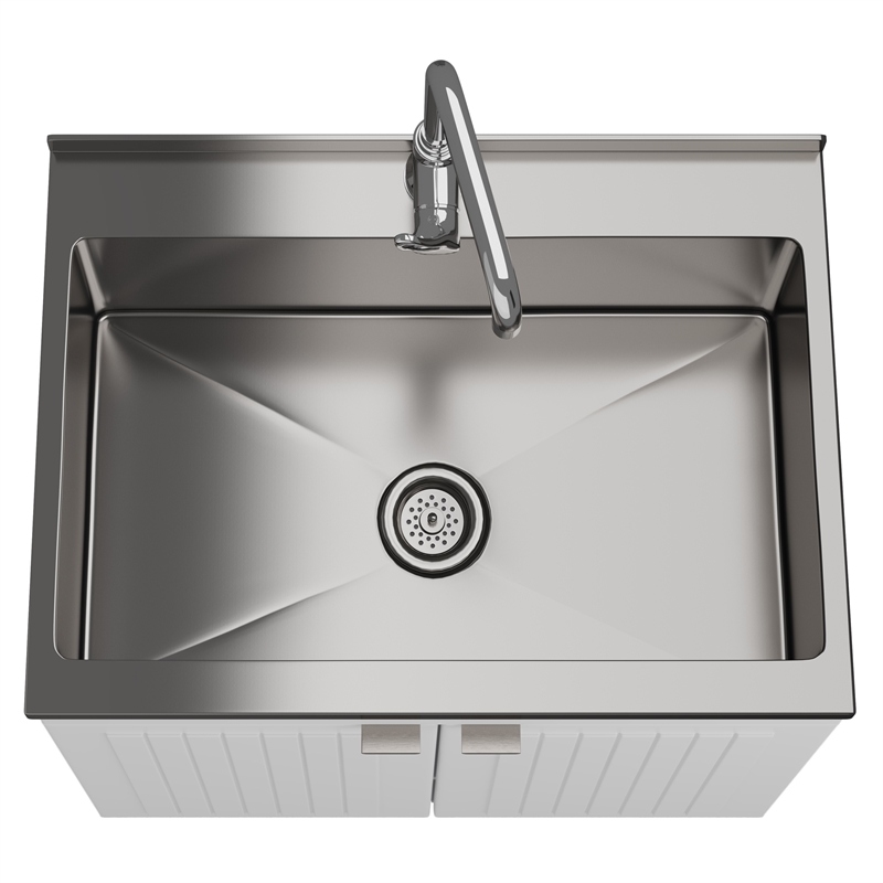 Pemberly Row 28 in White Laundry Sink Cabinet with High Arch Faucet