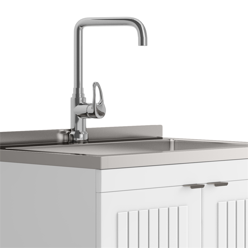 Pemberly Row 28 in White Laundry Sink Cabinet with High Arch Faucet