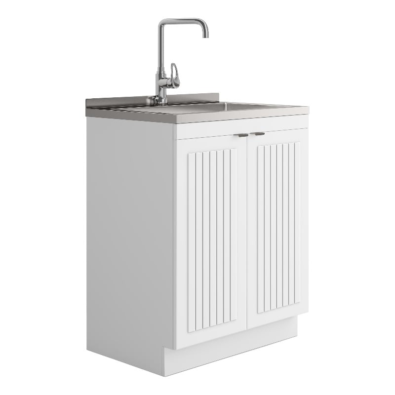 Pemberly Row 28 in White Laundry Sink Cabinet with High Arch Faucet