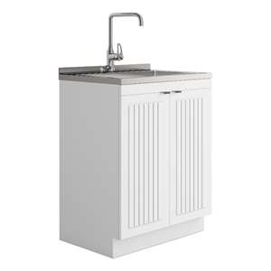 Pemberly Row 28 in White Laundry Sink Cabinet with High Arch Faucet