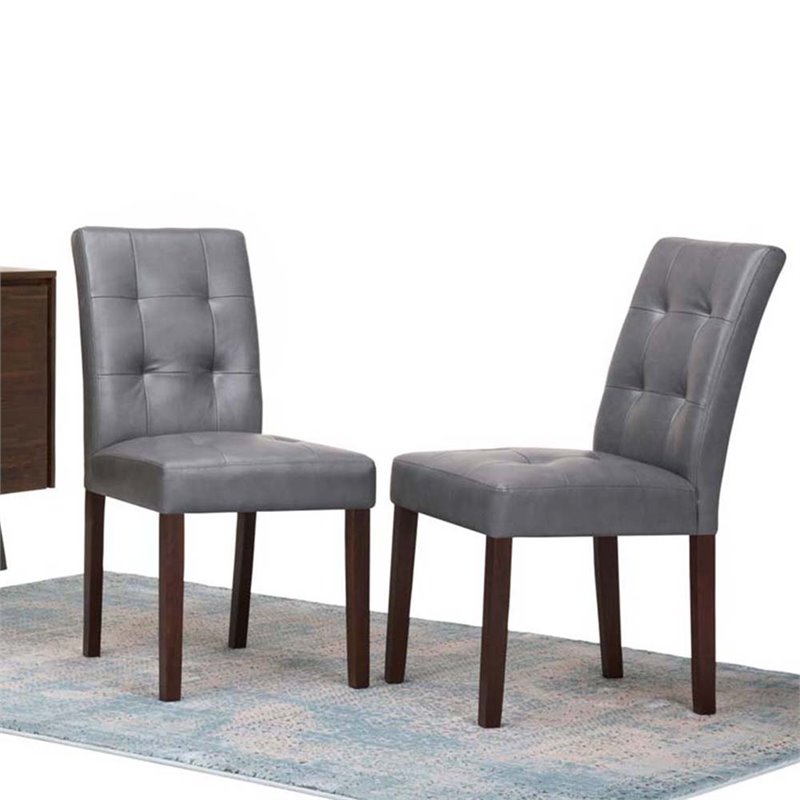Pemberly Row Dining Chair in Stone Gray Faux Leather (Set of 2)