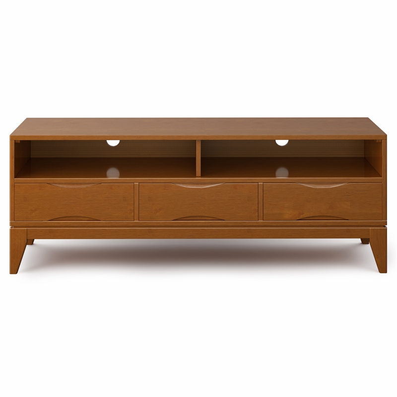 Pemberly Row Mid Century Solid Wood TV Stand with Bookcases Set in Teak Brown