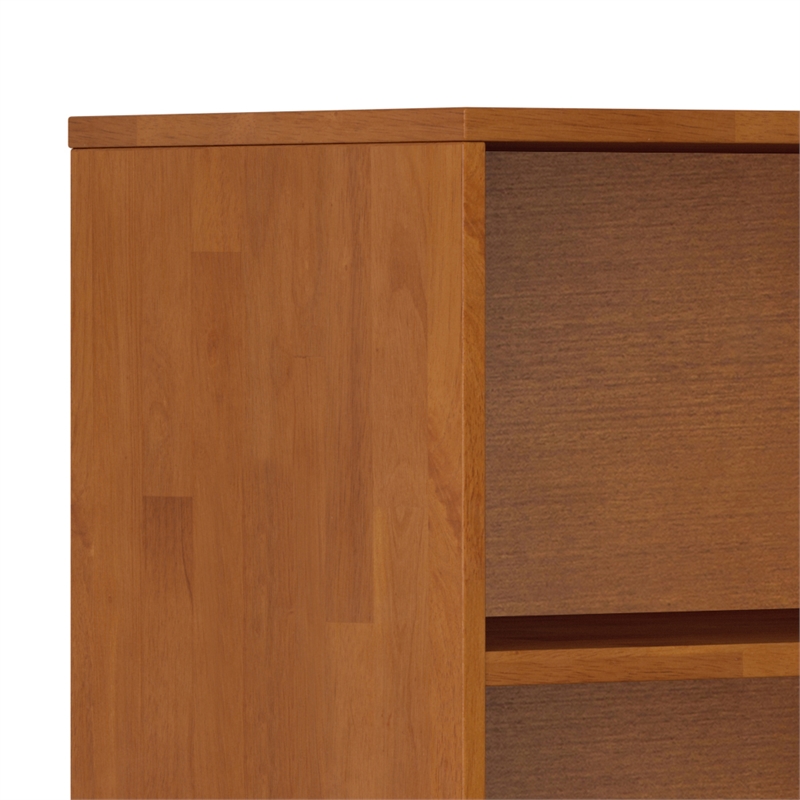 Pemberly Row Mid Century Solid Wood TV Stand with Bookcases Set in Teak Brown