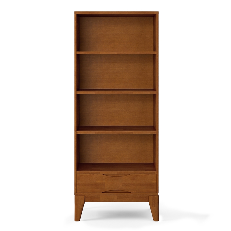 Pemberly Row Mid Century Solid Wood TV Stand with Bookcases Set in Teak Brown