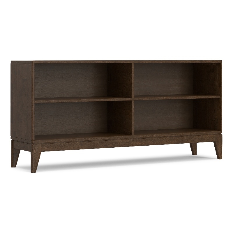 Pemberly Row Solid Wood Mid Century Low Bookcase in Walnut Brown 30