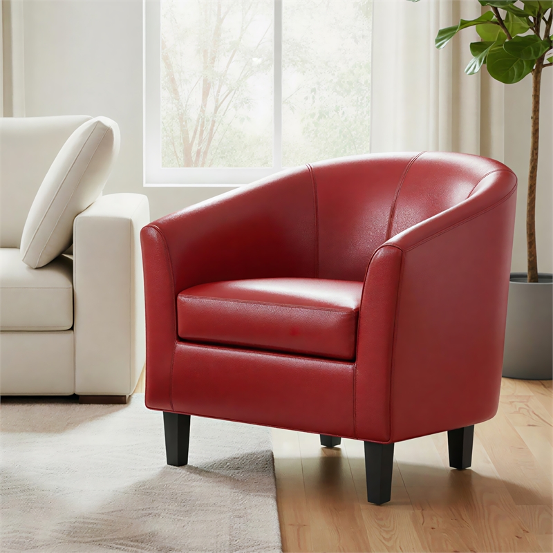 Pemberly Row 30 in Chair in Red Faux Leather with Wood Frame