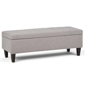 Pemberly Row 48 Inch Rectangle Storage Ottoman in Cloud Gray Linen Look