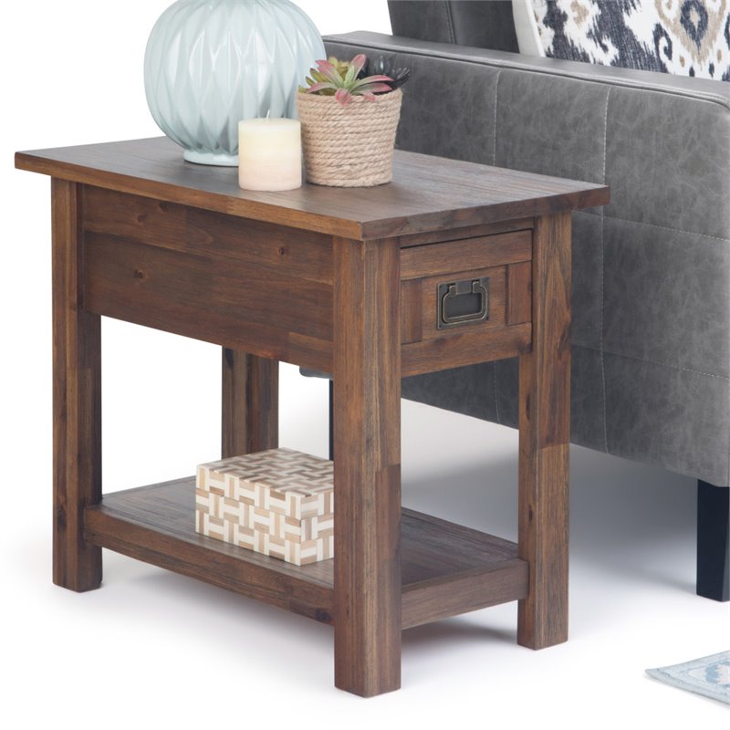 Pemberly Row Narrow Side Table Solid Acacia Wood in Distressed Charcoal Brown