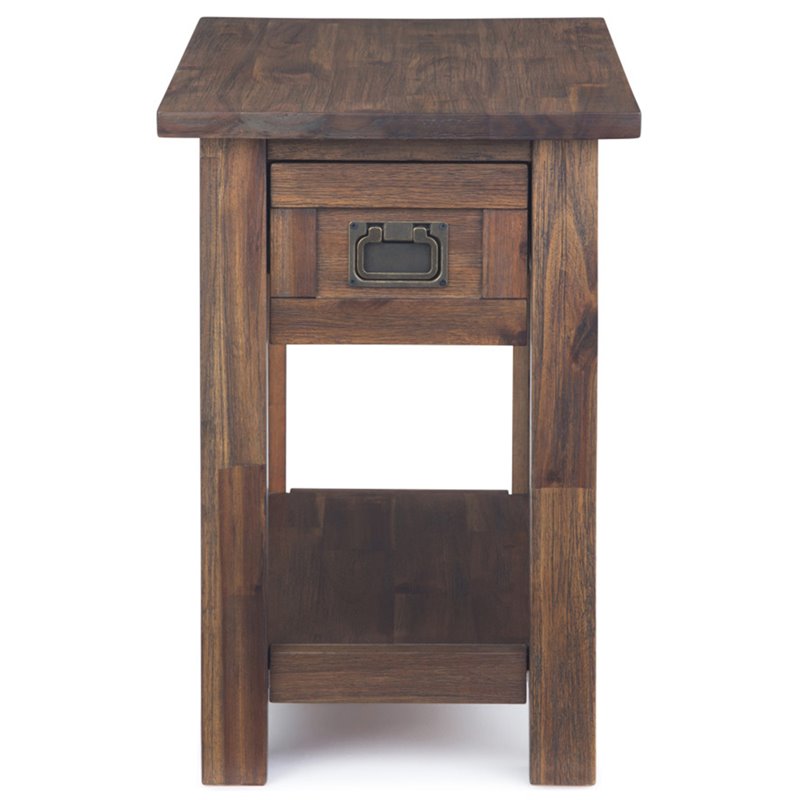 Pemberly Row Narrow Side Table Solid Acacia Wood in Distressed Charcoal Brown