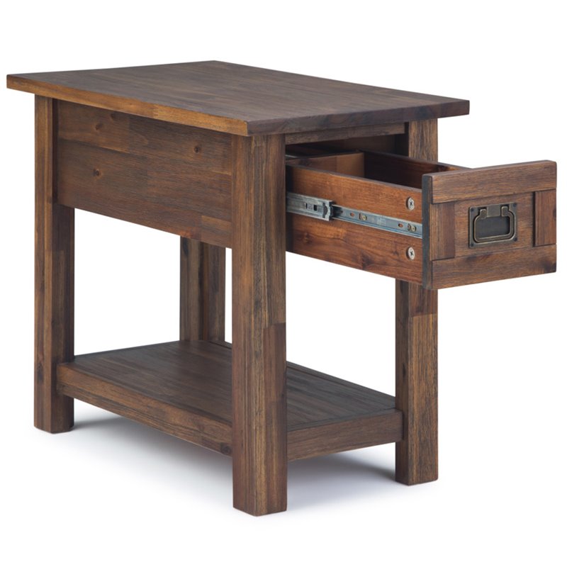 Pemberly Row Narrow Side Table Solid Acacia Wood in Distressed Charcoal Brown