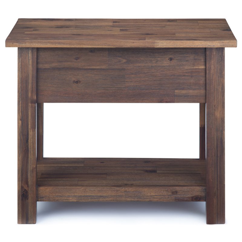 Pemberly Row Narrow Side Table Solid Acacia Wood in Distressed Charcoal Brown