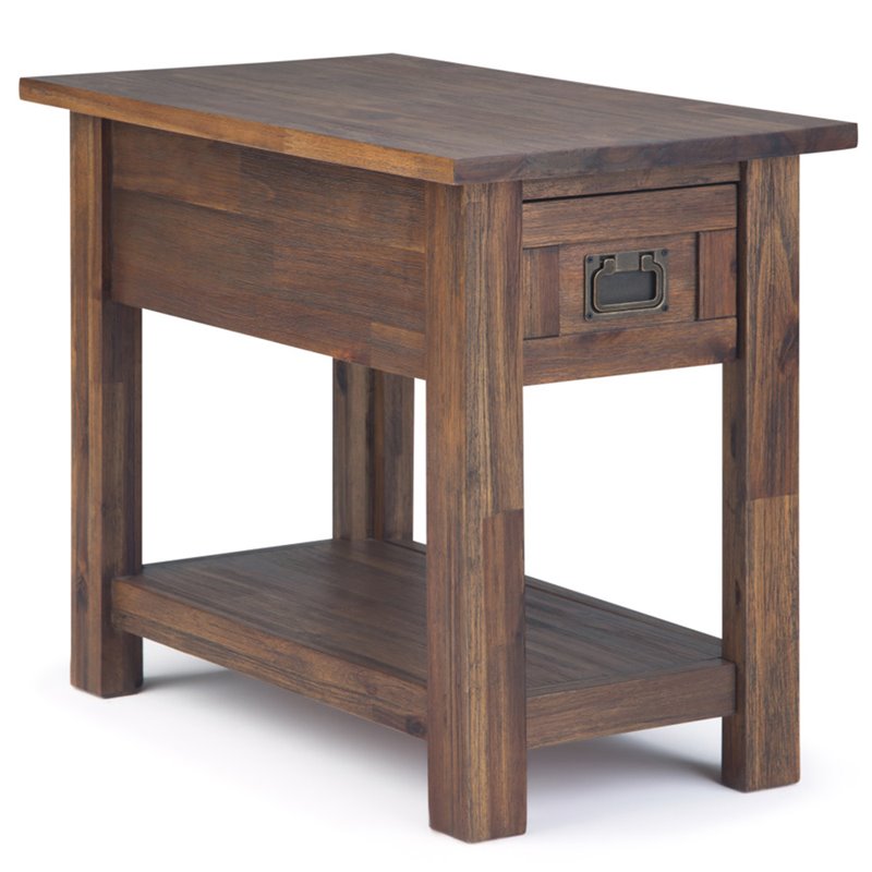Pemberly Row Narrow Side Table Solid Acacia Wood in Distressed Charcoal Brown