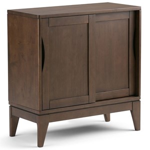 Pemberly Row Solid Wood Low Storage Cabinet with Sliding Doors in Walnut Brown