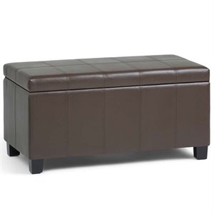 Pemberly Row Faux Leather Storage Bench in Chocolate Brown