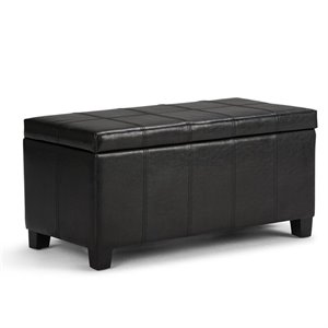 Pemberly Row Faux Leather Storage Bench in Black