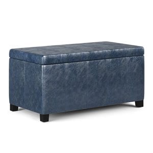 Pemberly Row 36&quot Faux Leather Storage Ottoman in Denim Blue