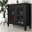 Pemberly Row Low Cabinet with Glass Doors in Black Solid Pine Wood