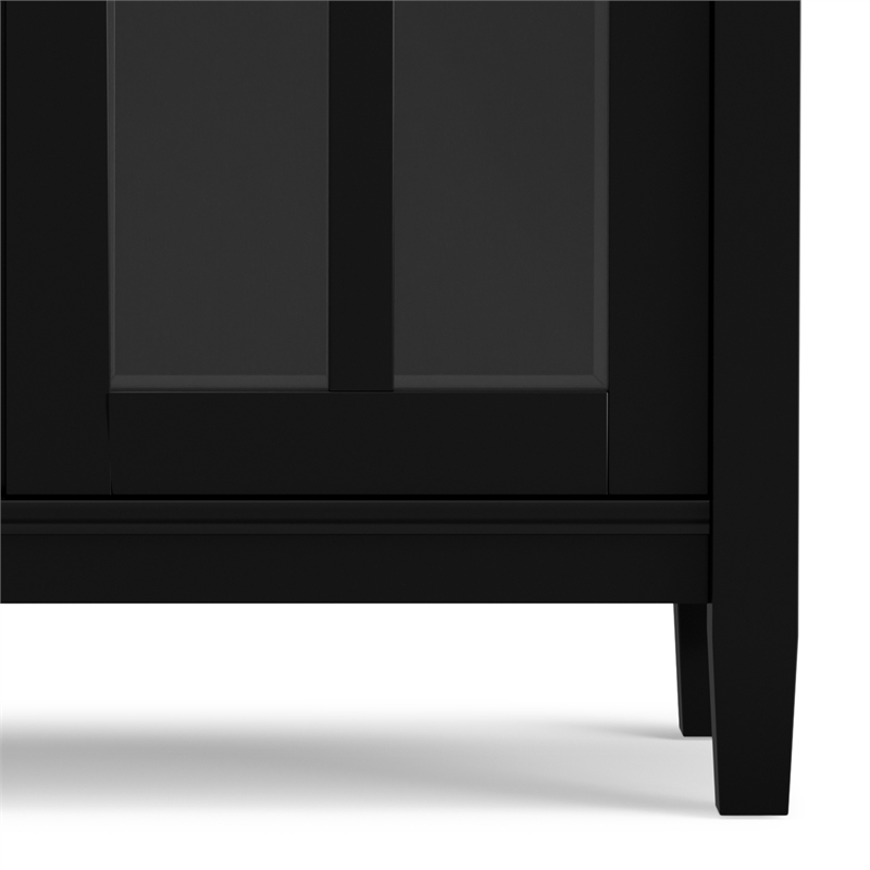 Pemberly Row Low Cabinet with Glass Doors in Black Solid Pine Wood