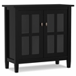 Pemberly Row Low Cabinet with Glass Doors in Black Solid Pine Wood