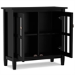 Pemberly Row Low Cabinet with Glass Doors in Black Solid Pine Wood