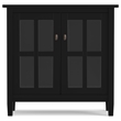 Pemberly Row Low Cabinet with Glass Doors in Black Solid Pine Wood
