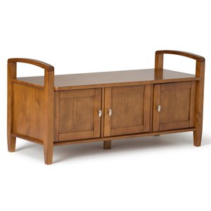 Pemberly Row Solid Wood 44&quot Transitional Entryway Bench in Light Golden Brown