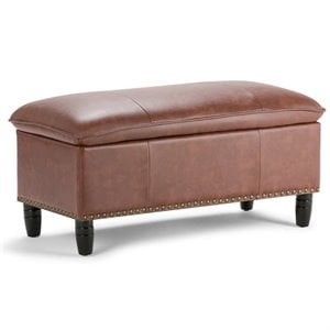 Pemberly Row 39&quot Transitional Faux Leather Storage Ottoman in Cognac