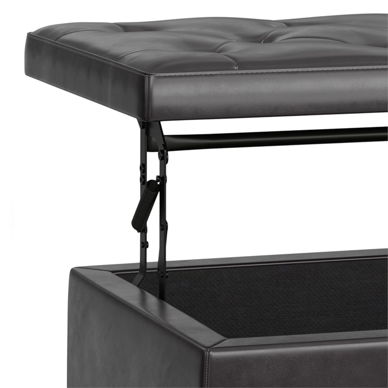 Pemberly Row 44 in Rectangle Lift Top Faux Leather Ottoman in Tanners Brown