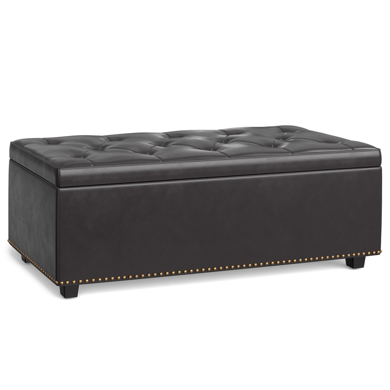 Pemberly Row 44 in Rectangle Lift Top Faux Leather Ottoman in Tanners Brown