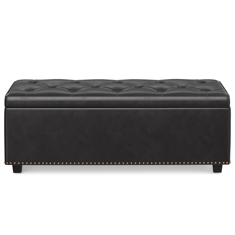 Pemberly Row 44 in Rectangle Lift Top Faux Leather Ottoman in Tanners Brown