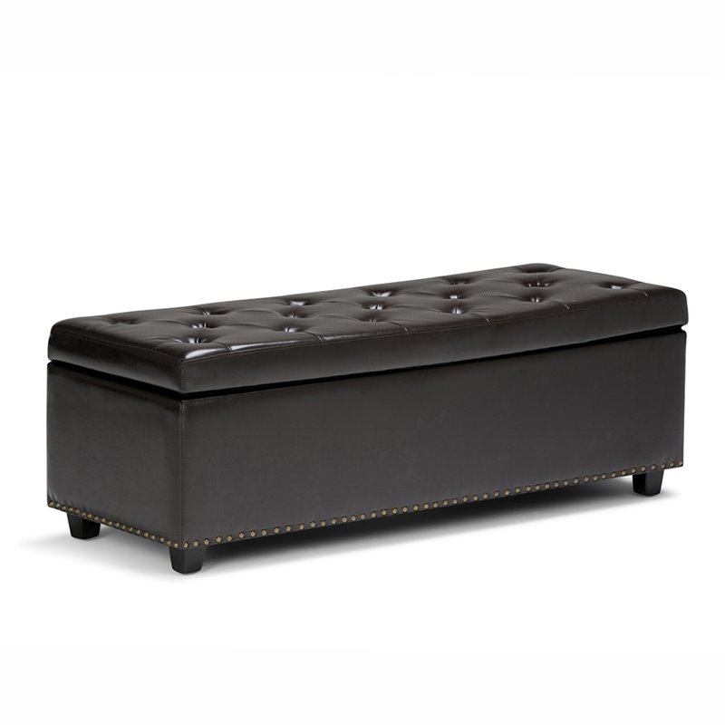 Pemberly Row 48 in Storage Ottoman in Coffee Brown Vegan Leather