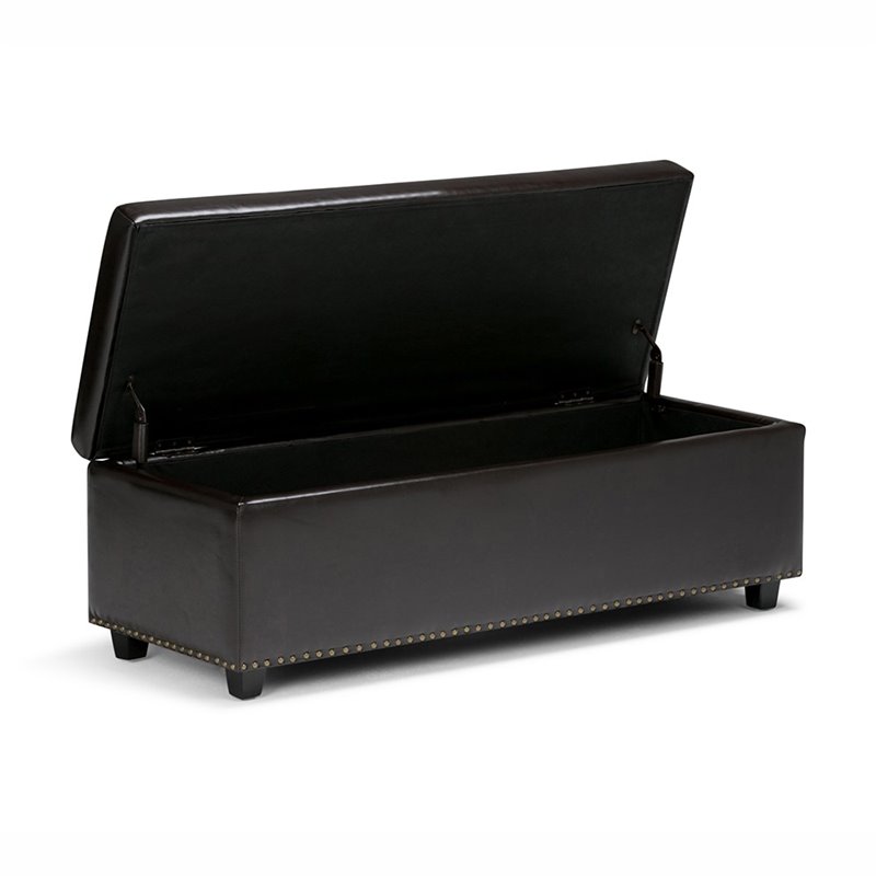 Pemberly Row 48 in Storage Ottoman in Coffee Brown Vegan Leather