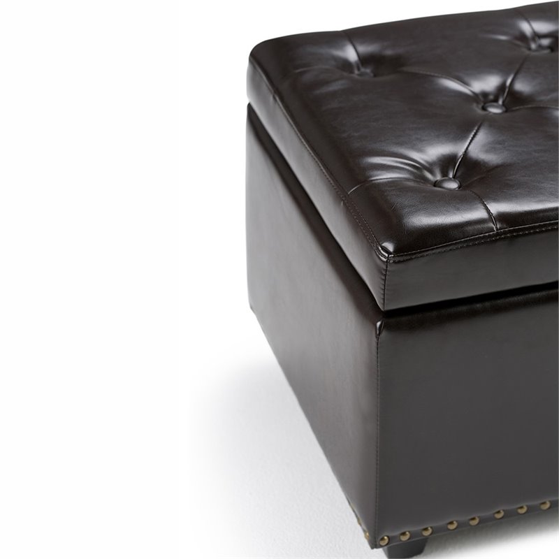 Pemberly Row 48 in Storage Ottoman in Coffee Brown Vegan Leather