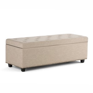 Pemberly Row 48&quot Wide Tufted Linen Storage Ottoman in Natural Fabric