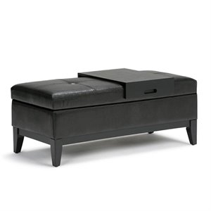 Pemberly Row 42&quot Storage Ottoman Bench with Tray in Black Faux Leather