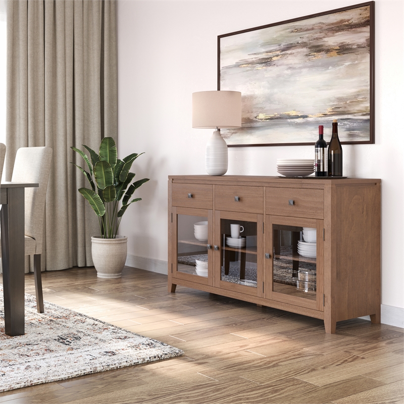 Pemberly Row 54 in Wide Sideboard Buffet in Saddle Brown Solid Wood