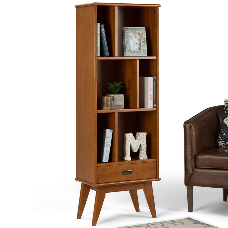 Pemberly Row 64 in Modern Bookcase with Storage in Teak Brown Hardwood