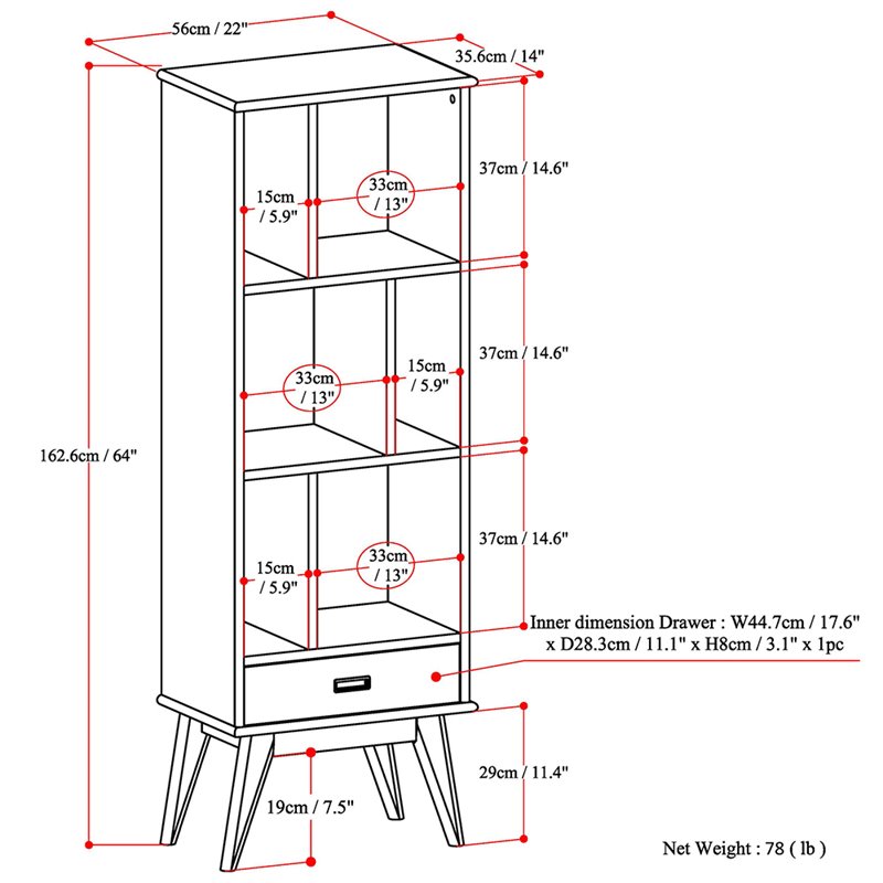 Pemberly Row 64 in Modern Bookcase with Storage in Teak Brown Hardwood