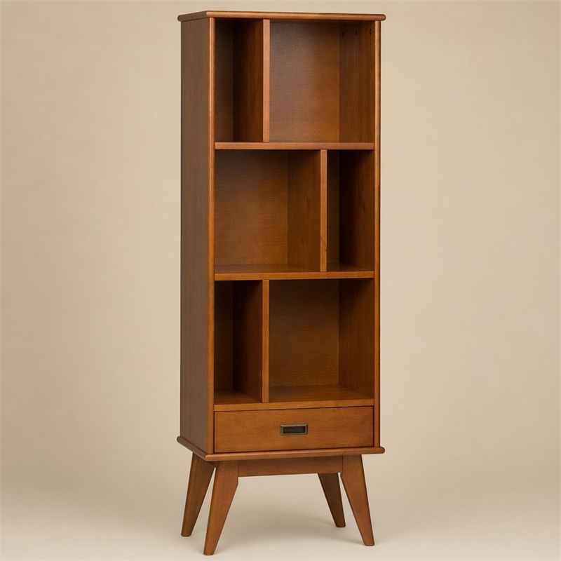 Pemberly Row 64 in Modern Bookcase with Storage in Teak Brown Hardwood