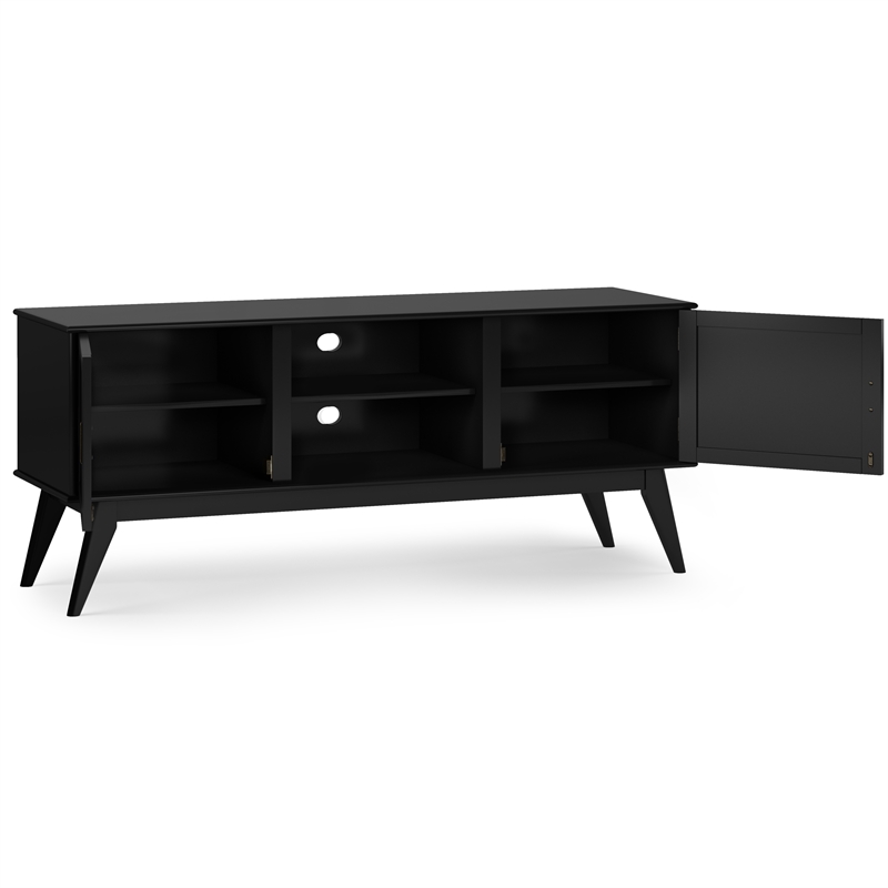 Pemberly Row Mid Century TV Media Stand with Shelves in Black