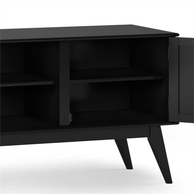 Pemberly Row Mid Century TV Media Stand with Shelves in Black