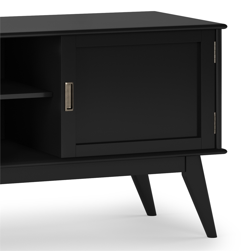 Pemberly Row Mid Century TV Media Stand with Shelves in Black