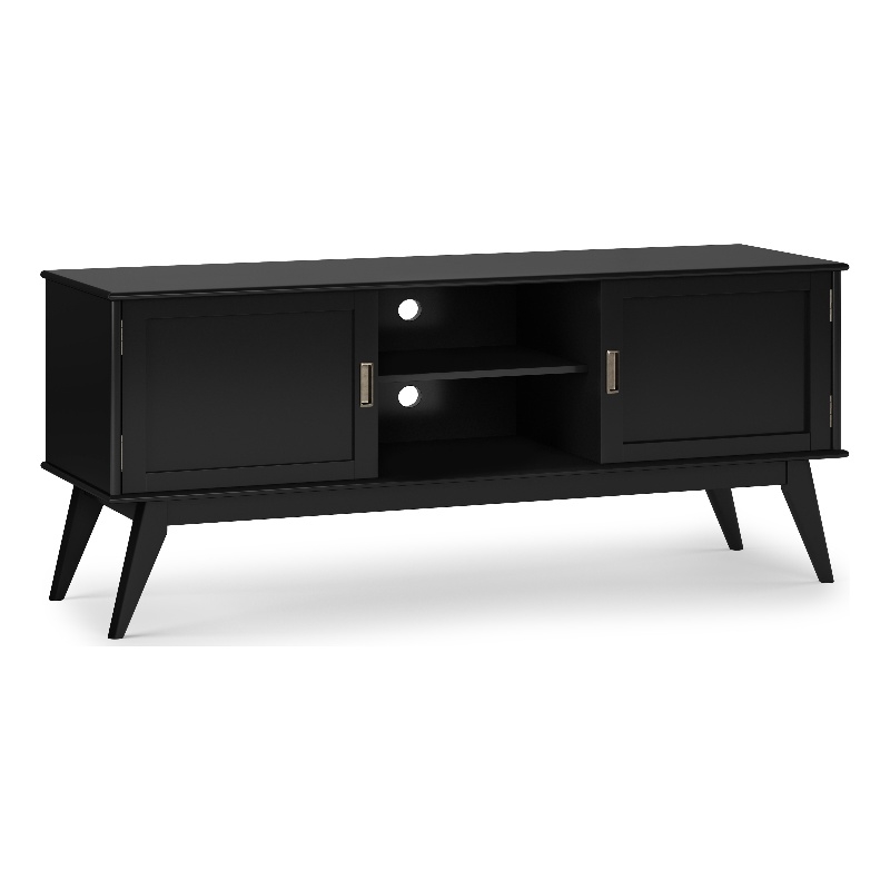 Pemberly Row Mid Century TV Media Stand with Shelves in Black