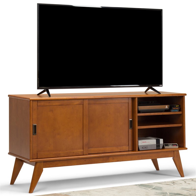 Pemberly Row Solid Wood 60 in Modern TV Stand in Teak Brown
