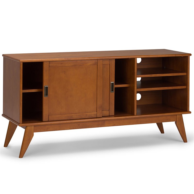 Pemberly Row Solid Wood 60 in Modern TV Stand in Teak Brown