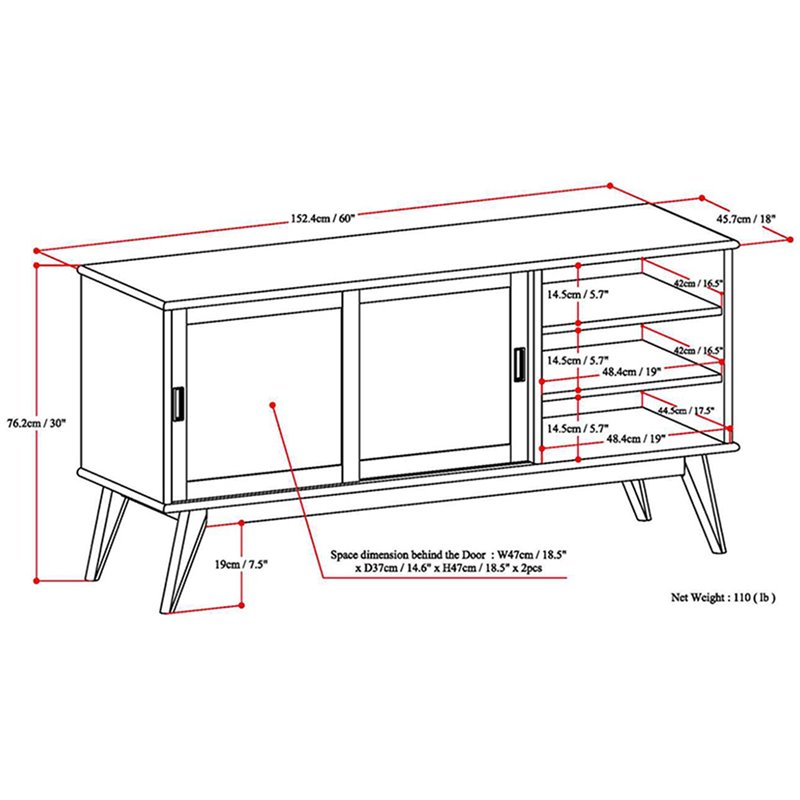 Pemberly Row Solid Wood 60 in Modern TV Stand in Teak Brown