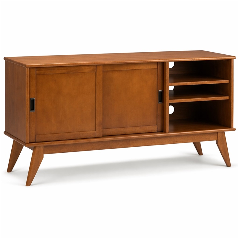 Pemberly Row Solid Wood 60 in Modern TV Stand in Teak Brown