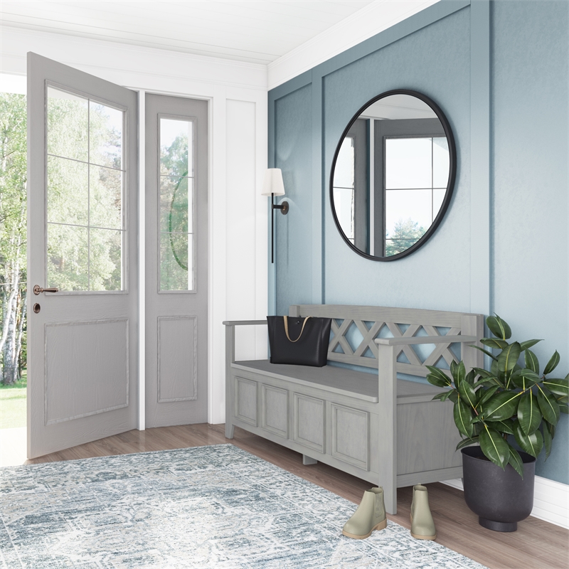 Pemberly Row 48 Inch Transitional Entryway Bench with Storage in Fog Gray