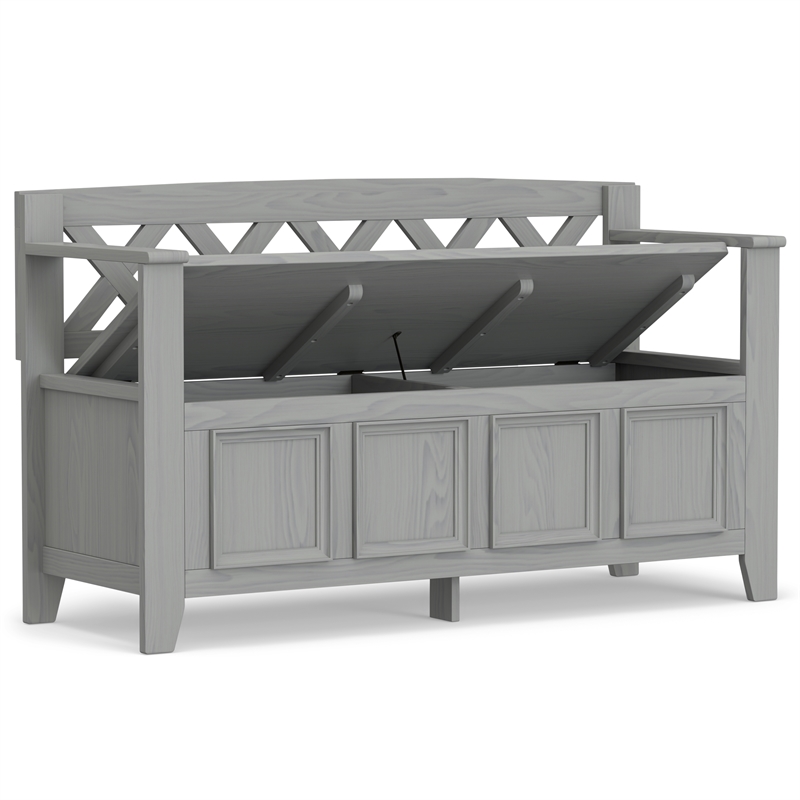 Pemberly Row 48 Inch Transitional Entryway Bench with Storage in Fog Gray