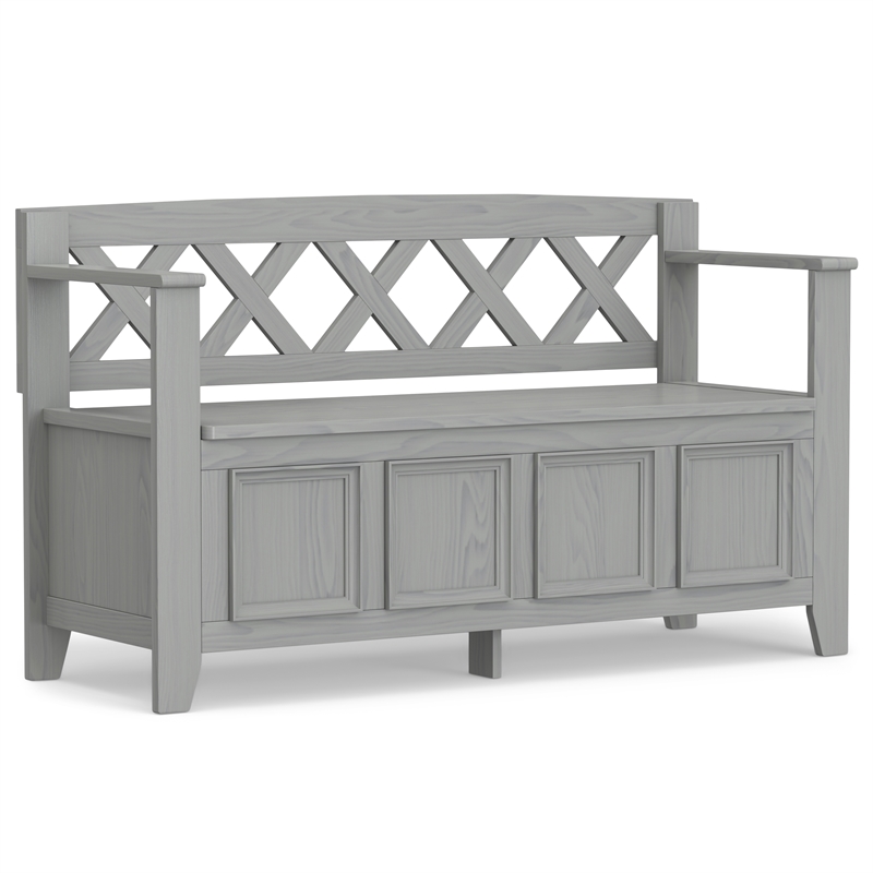 Pemberly Row 48 Inch Transitional Entryway Bench with Storage in Fog Gray